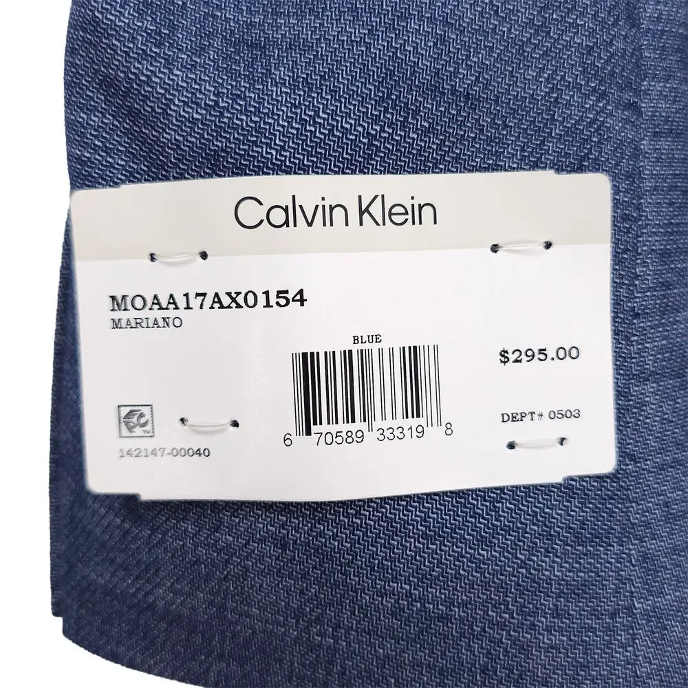 Calvin Klein Mens Slim Fit Sport Coat Blazer 40R Blue Solid Stretch NWT